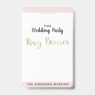 Ring Bearer Gold Wedding Party VIP Pass Badge ID Badge