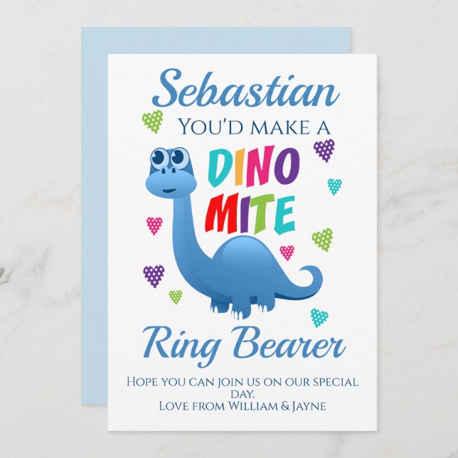 Ring Bearer Page Boy Proposal Dinosaur Card (Front/Back)