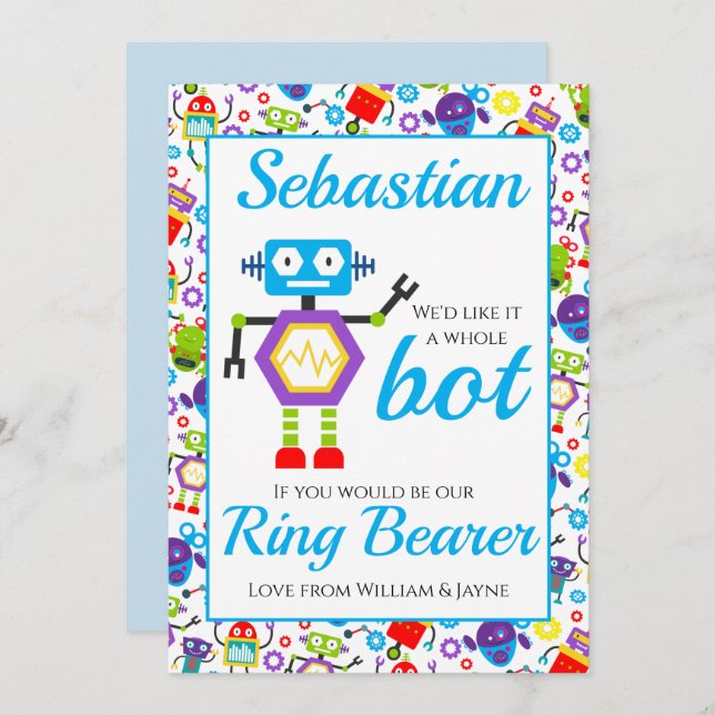 Ring Bearer Page Boy Proposal Robot Card (Front/Back)