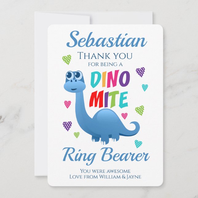 Ring Bearer Page Boy Thank You Dinosaur (Front)