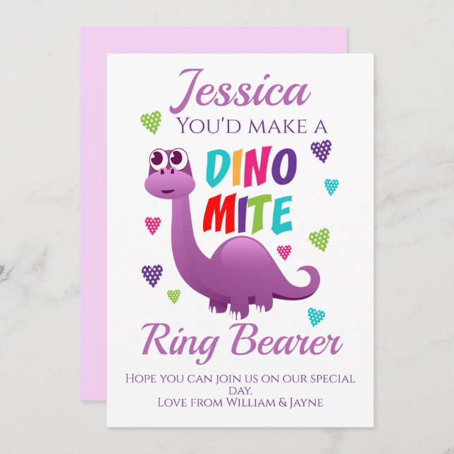 Ring Bearer Page Girl Proposal Dinosaur Card (Front/Back)