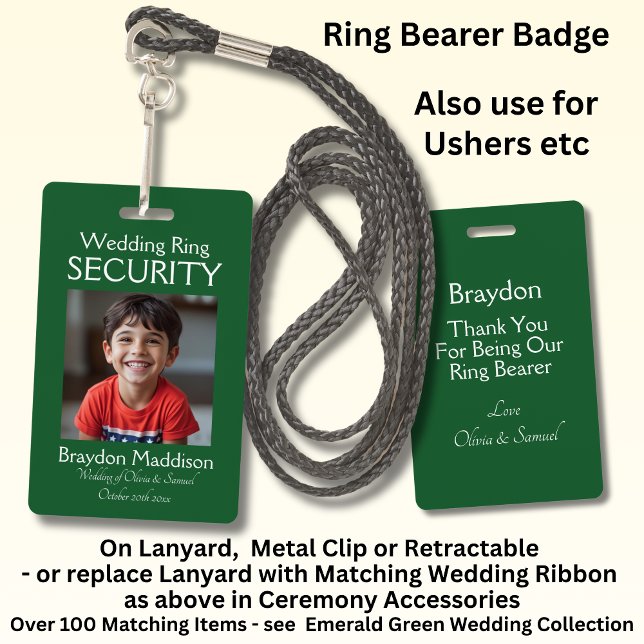 Ring Bearer Photo SECURITY Badge Emerald Green ID Badge (Creator Uploaded)
