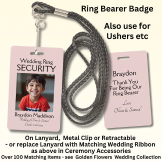 Ring Bearer Photo SECURITY Badge Pink Roses & Dove ID Badge