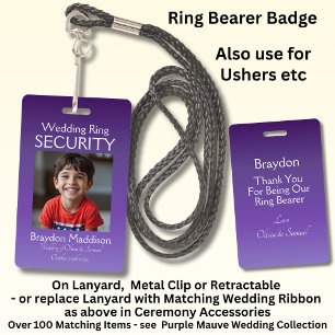 Ring Bearer Photo SECURITY Badge Purple Mauve ID Badge