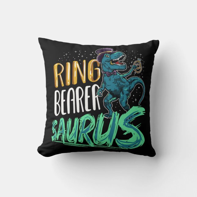 Ring Bearer Saurus T-Rex Dinosaur Wedding Party Cushion (Front)