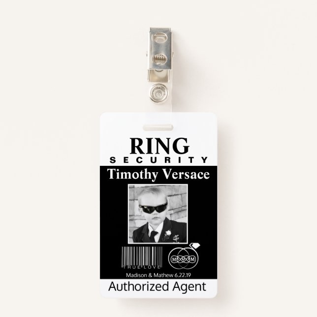 Ring Bearer Security Badge ID Badge (Front with Clip)