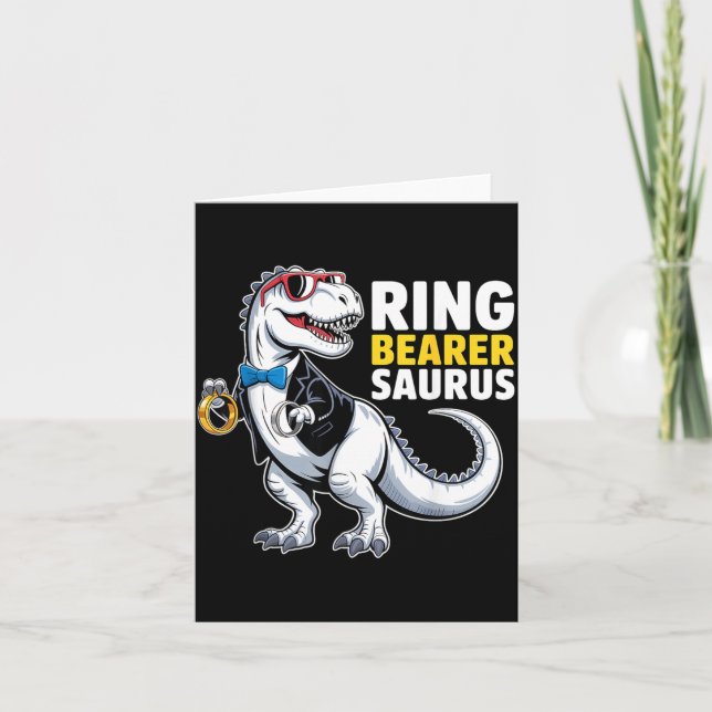 Ring Bearer T-Rex Dinosaur Funny Wedding Party Card (Front)