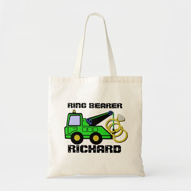 Ring Bearer Tow Truck Green Tote Bag (Front)
