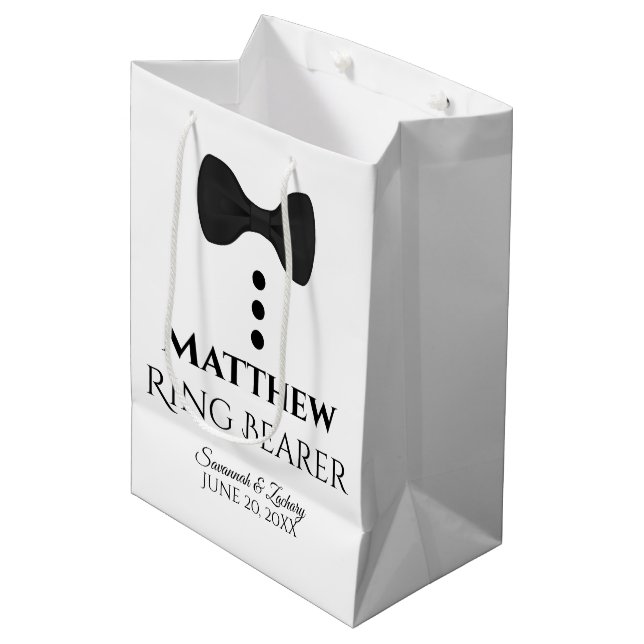 Ring Bearer Wedding Gift Bag with Black Tie (Front Angled)