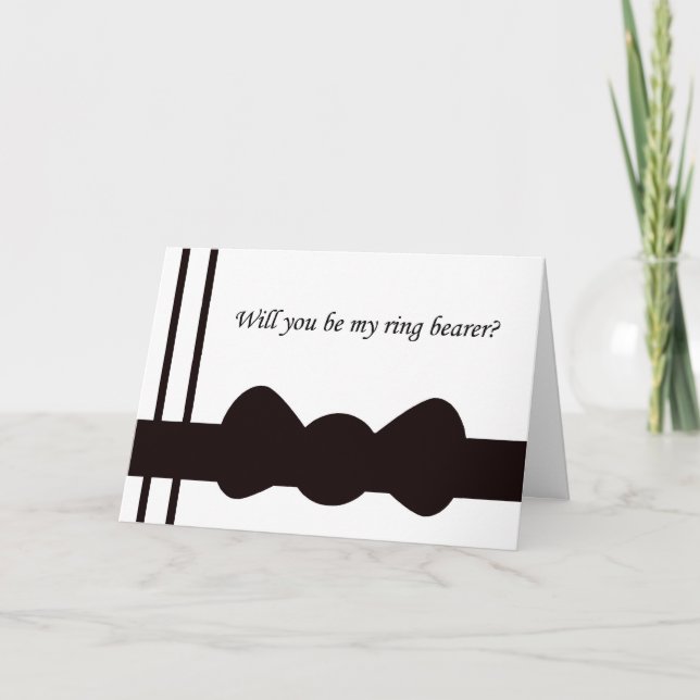 Ring Bearer Wedding Invitation Black Bow tie Card (Front)