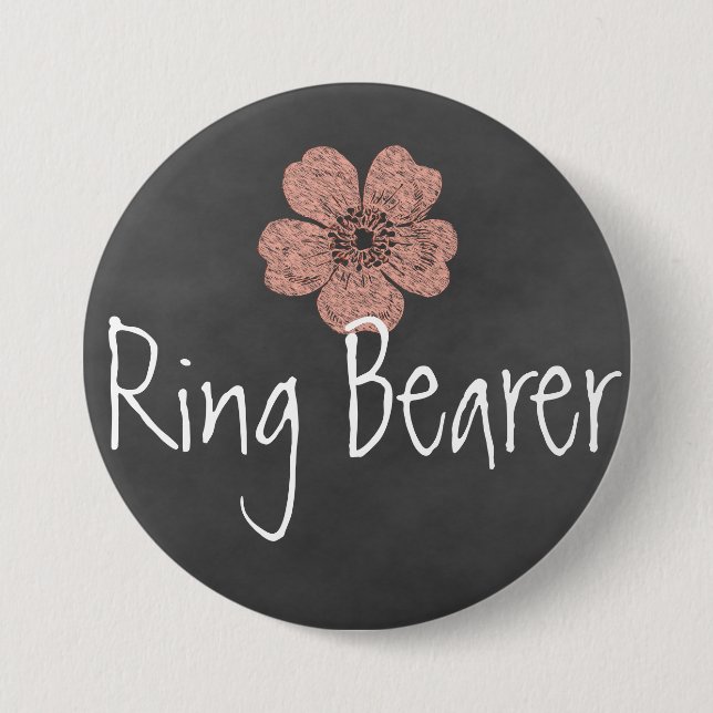 Ring Bearer Wild Peach Roses Chalkboard 7.5 Cm Round Badge (Front)
