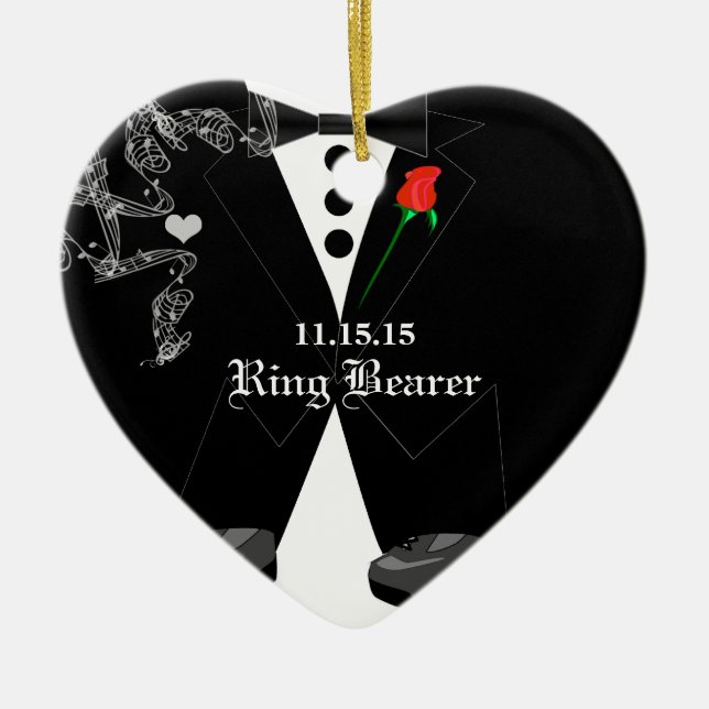 Ring Bearer with Black Tuxedo Wedding Favour Ceramic Tree Decoration (Front)