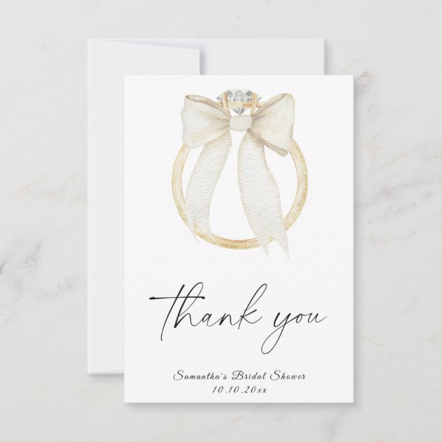 Ring Bow She's tying the knot Bridal Shower thanks Thank You Card (Front)