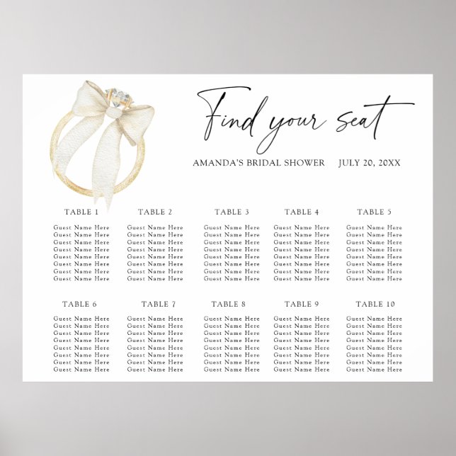 Ring Bow Wedding seating chart (Front)