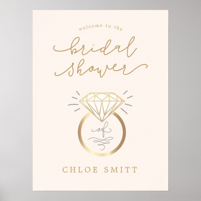 Ring Bridal Shower Welcome Sign, Chic Diamond Ring Poster (Front)