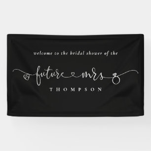 Ring Heart Future Mrs Black White Bridal Shower Banner