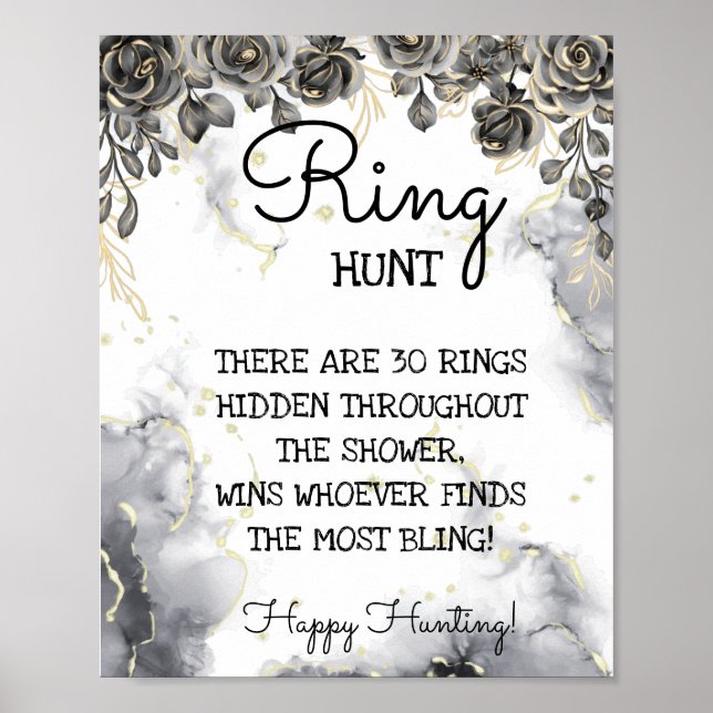 Ring Hunt Black Roses Bridal Shower Game Sign (Front)