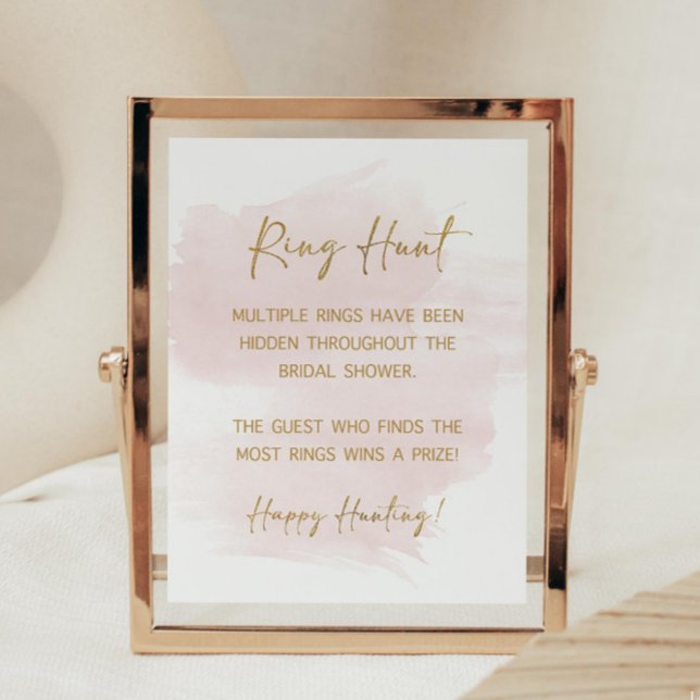 Ring Hunt Blush & Gold Bridal Shower Game Sign (Ring Hunt Bridal Shower Game Sign, Watercolor Blush & Gold Theme)
