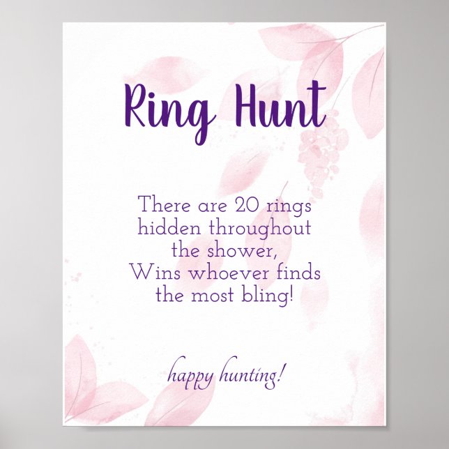 Ring Hunt Bridal Shower Game Sign (Front)