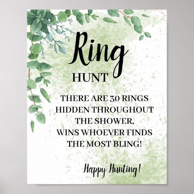 Ring Hunt Eucalyptus Bridal Shower Game Sign (Front)