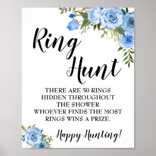 Ring Hunt Game Bridal Shower Blue flowers sign