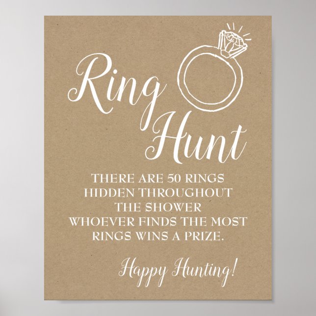 Ring hunt game Bridal shower rustic wedding sign (Front)