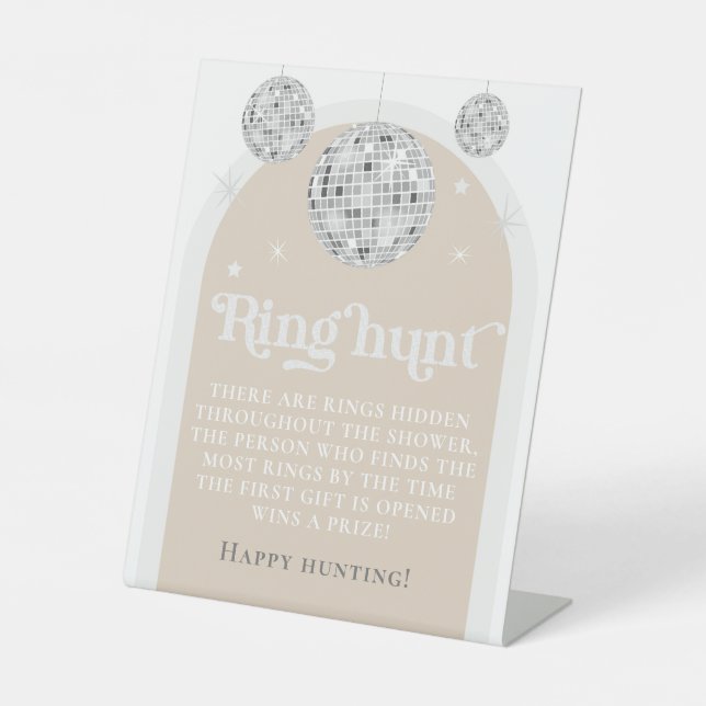 Ring Hunt Game Disco Ball Bridal Shower Pedestal Sign (Front)