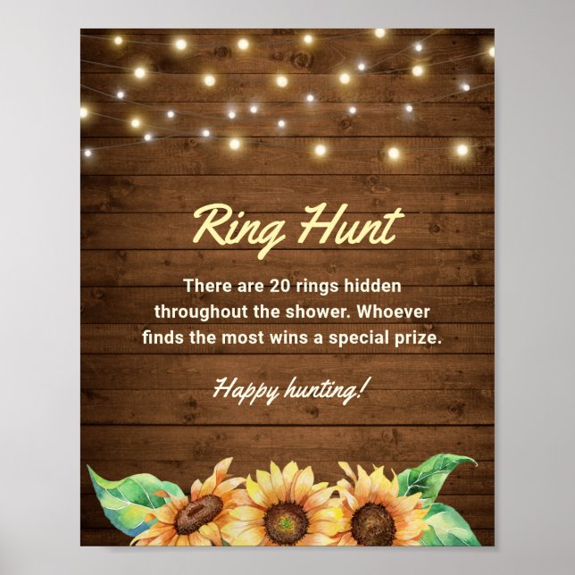 Ring Hunt Rustic Sunflower Bridal Wedding Shower Poster (Front)