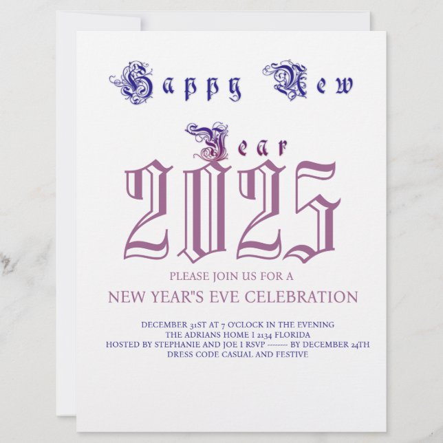 Ring in 2025: New Year's Eve Celebration Card (Front)