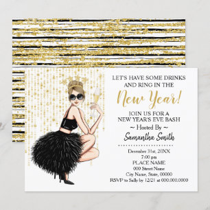 Ring In The New Year and Have a Drink Glitter Invitation