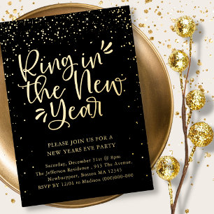 Ring In The New Year Black & Gold Foil Holiday Card