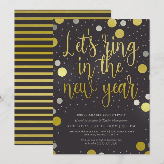 Ring in the New Year Glam New Year's Party Invitation (Front/Back)
