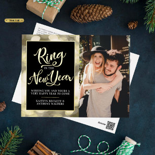 Ring In The New Year   Happy New Year Photo Real Foil Holiday Postcard
