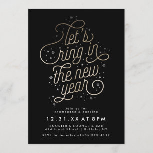 Ring in the New Year Party Invite Faux Gold Foil