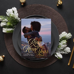 Ring in the New Year Photo Save the Date Foil Holiday Postcard
