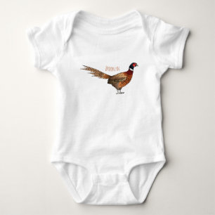 Ring-necked pheasant bird cartoon illustration baby bodysuit