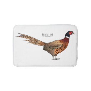 Ring-necked pheasant bird cartoon illustration  bath mat