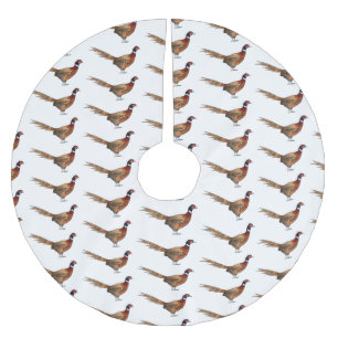 Ring-necked pheasant bird cartoon illustration brushed polyester tree skirt