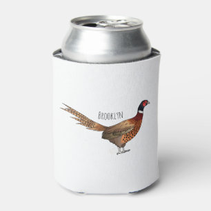 Ring-necked pheasant bird cartoon illustration can cooler
