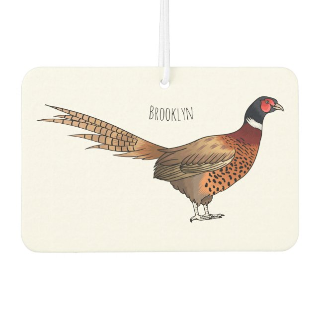 Ring-necked pheasant bird cartoon illustration  car air freshener (Front)