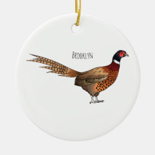 Ring-necked pheasant bird cartoon illustration ceramic tree decoration