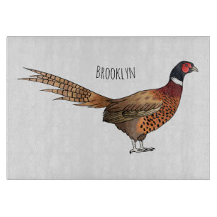 Ring-necked pheasant bird cartoon illustration cutting board