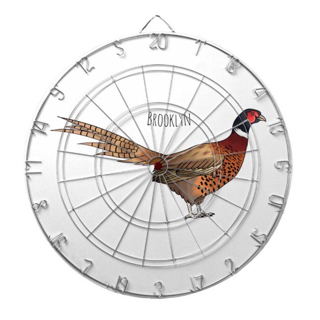 Ring-necked pheasant bird cartoon illustration  dartboard (Front)