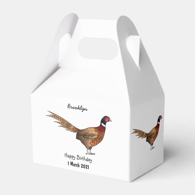 Ring-necked pheasant bird cartoon illustration  favour box (Front Side)