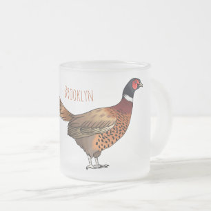 Ring-necked pheasant bird cartoon illustration  frosted glass coffee mug