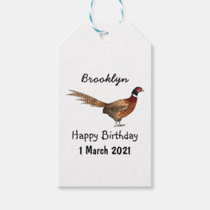 Ring-necked pheasant bird cartoon illustration gift tags
