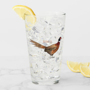 Ring-necked pheasant bird cartoon illustration glass