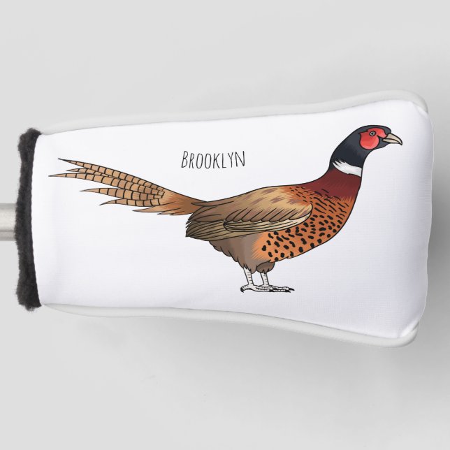 Ring-necked pheasant bird cartoon illustration  golf head cover (Front)