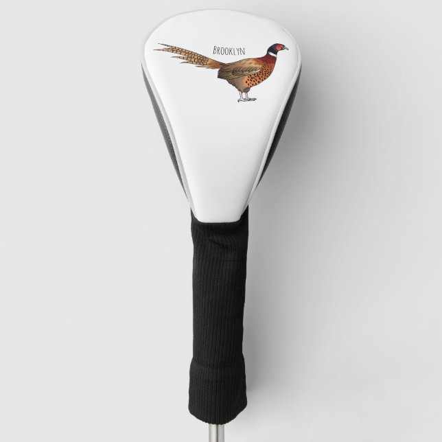Ring-necked pheasant bird cartoon illustration  golf head cover (Front)
