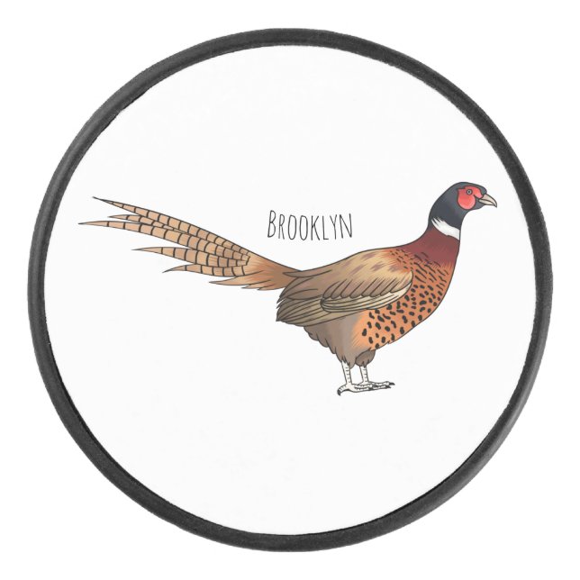 Ring-necked pheasant bird cartoon illustration hockey puck (Front)